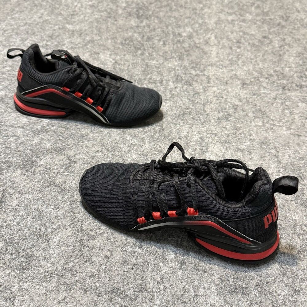 Puma Axelion Spark Shoes Womens Size 6 Black Red Mesh Training Running Sneakers